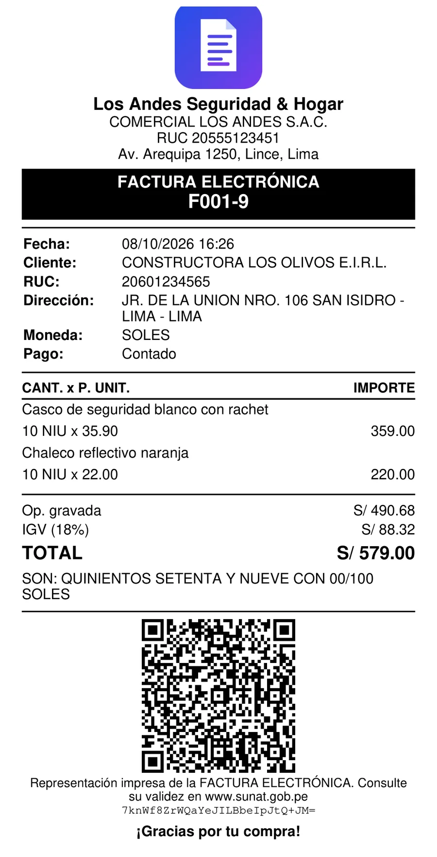 Comprobante impreso en ticket de 80 mm